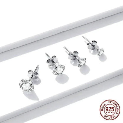Boucles d'oreilles clous Cz - Argent sterling 925 plaqué platine - Zircons cubiques ronds hypoallergéniques 4mm 5mm 6mm 7mm Bse166