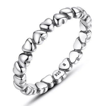 Bague en argent sterling 925 avec étoiles et cœurs