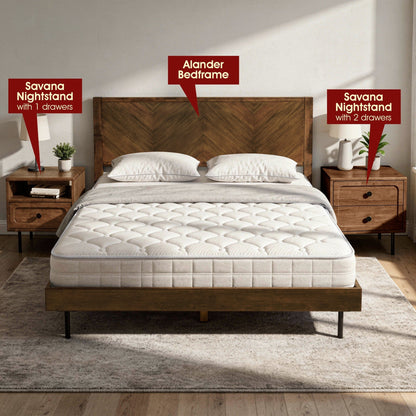 Savana Two Drawers Solid Wood Nightstand