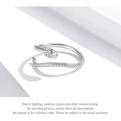 Bague Serpent Réglable en Argent Sterling 925 avec Zircon Vert - Bijou Fantaisie Disponible en 4 Couleurs