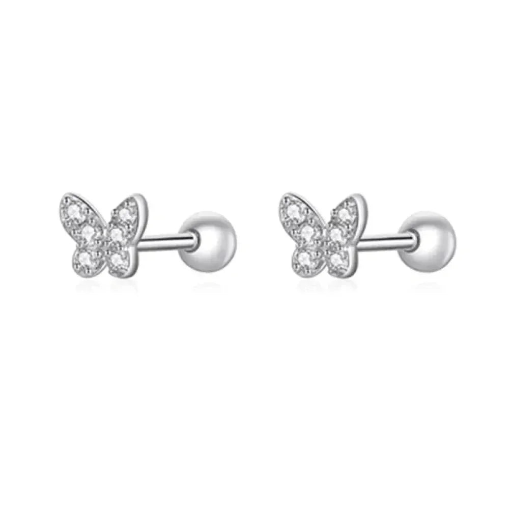 Boucles d'oreilles clous étoiles et papillons en argent sterling 925 - Bijoux délicats et raffinés
