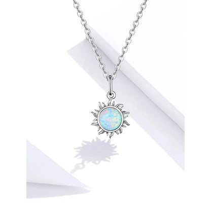 Collier avec pendentif soleil en opale blanche et argent sterling 925 - Chaîne Apollo pour femme