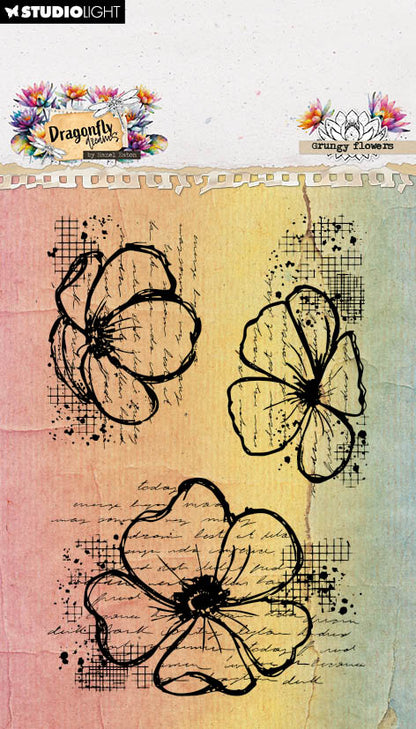 HE Tampon Transparent Fleurs Grungy Rêves de Libellule 62x93x3mm 3 Pièces