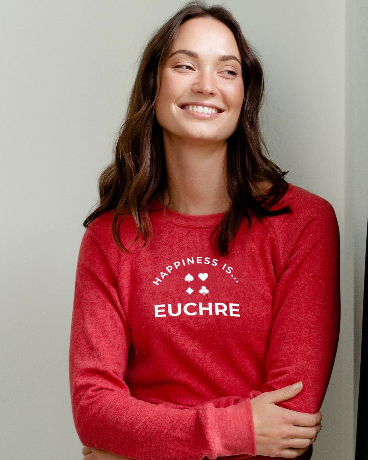 Women's Euchre Crew Sweatshirt, Chili