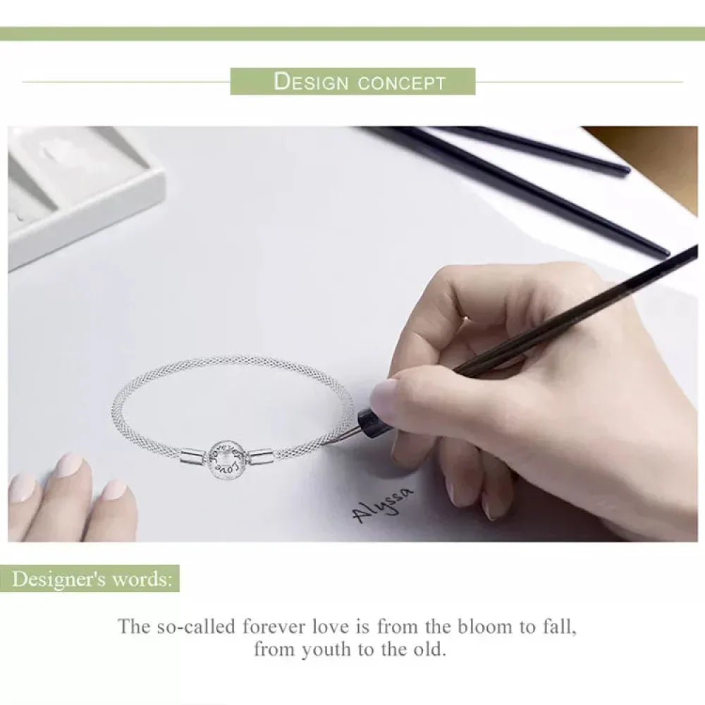 Bracelet de charme en mailles d'argent sterling – Perle « Amour éternel »
