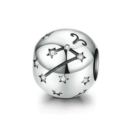 Vintage 925 Sterling Silver Twelve Constellations Star Sign Zodiac Beads Charms For Diy Bracelet Necklace