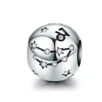 Vintage 925 Sterling Silver Twelve Constellations Star Sign Zodiac Beads Charms For Diy Bracelet Necklace