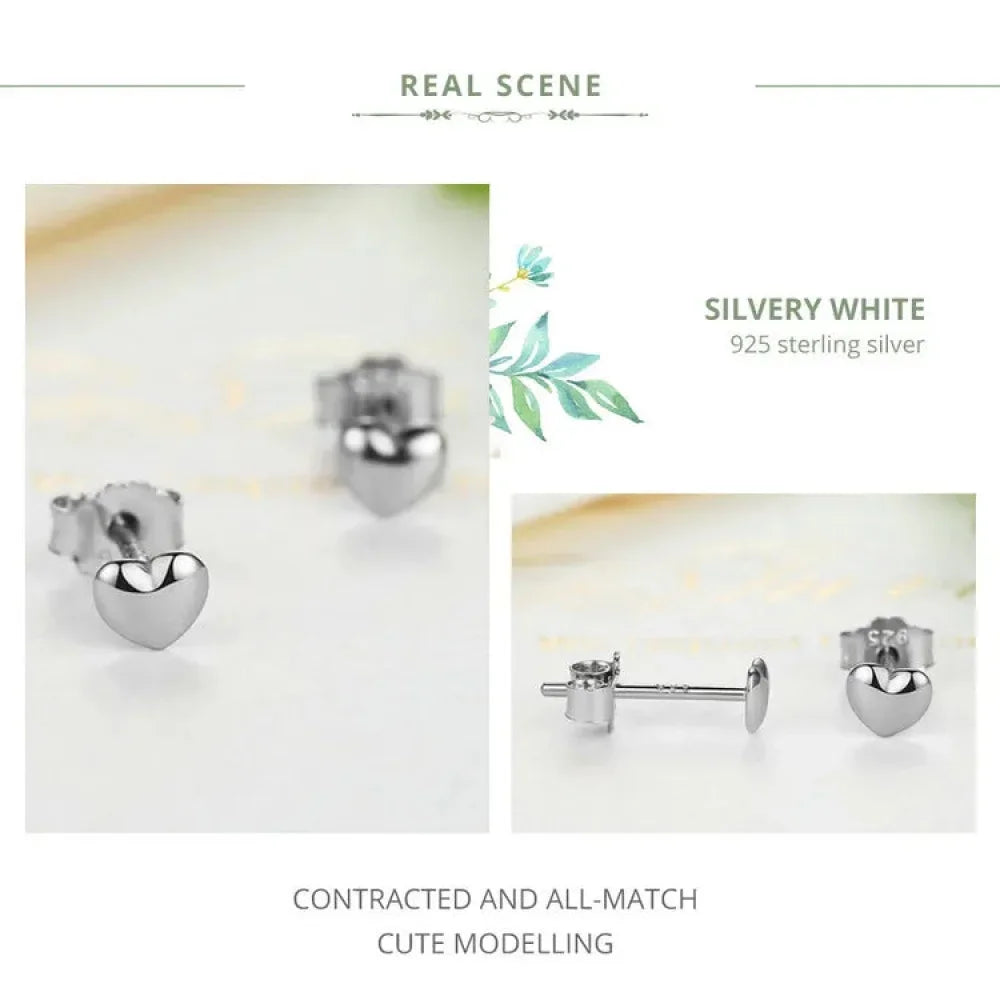 Boucles d'oreilles clous petites cœurs unies en argent sterling 925 | Bijoux fins minimalistes
