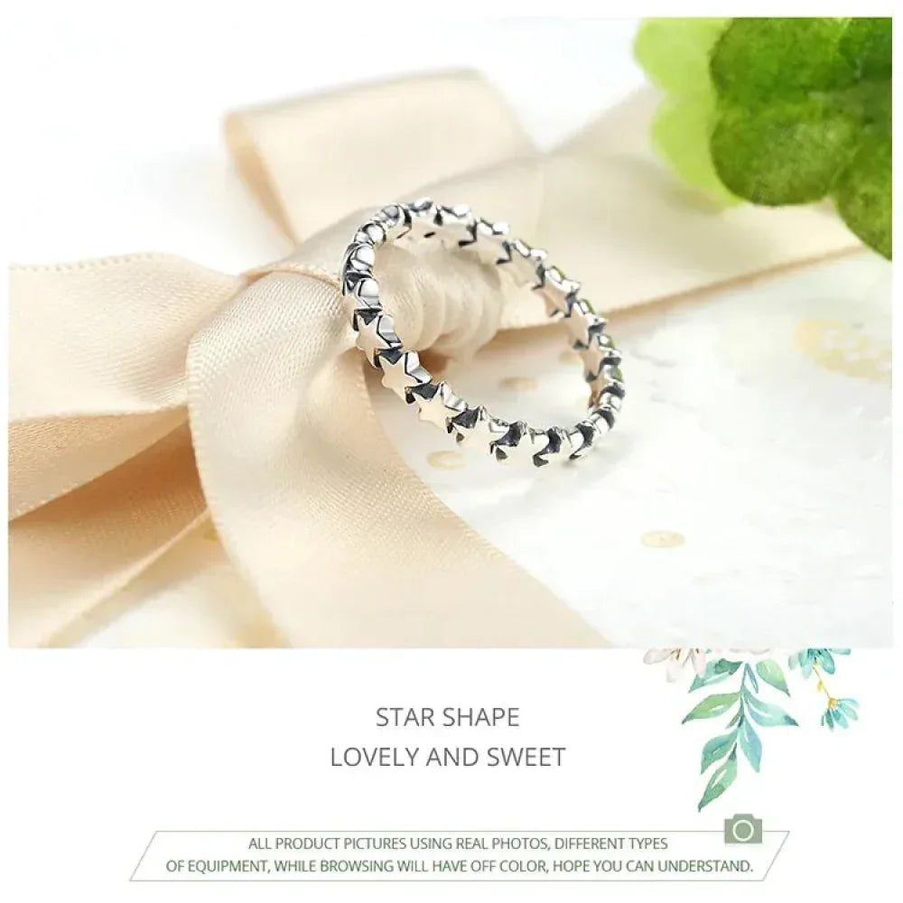 Bague en argent sterling 925 avec étoiles et cœurs