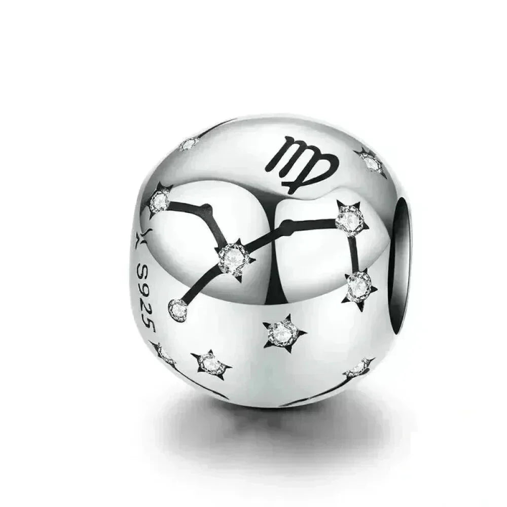 Vintage 925 Sterling Silver Twelve Constellations Star Sign Zodiac Beads Charms For Diy Bracelet Necklace