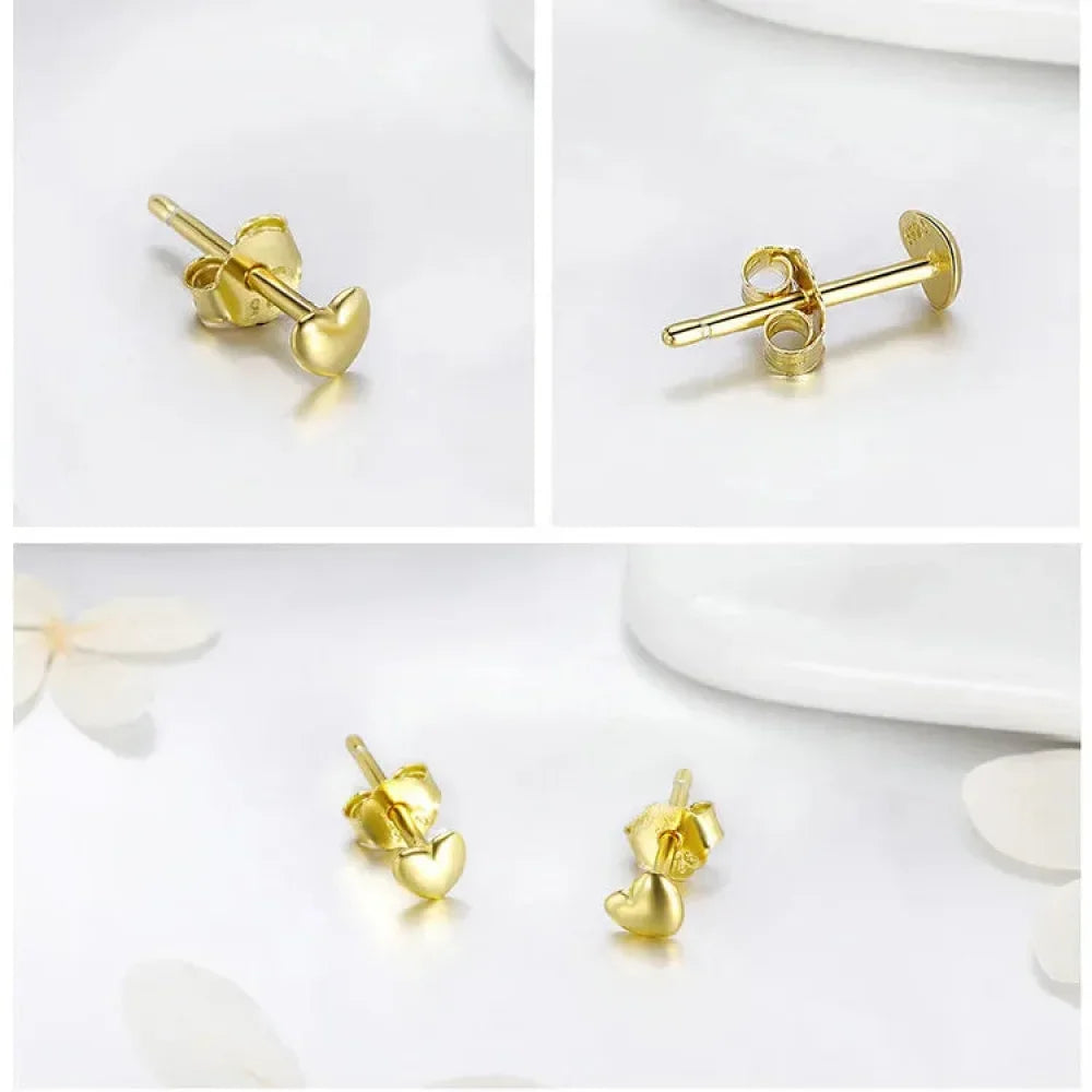 Boucles d'oreilles clous petites cœurs unies en argent sterling 925 | Bijoux fins minimalistes