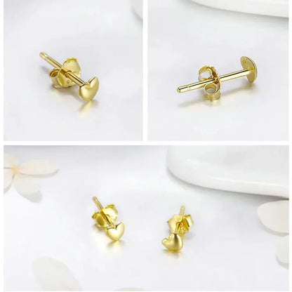 Boucles d'oreilles clous petites cœurs unies en argent sterling 925 | Bijoux fins minimalistes