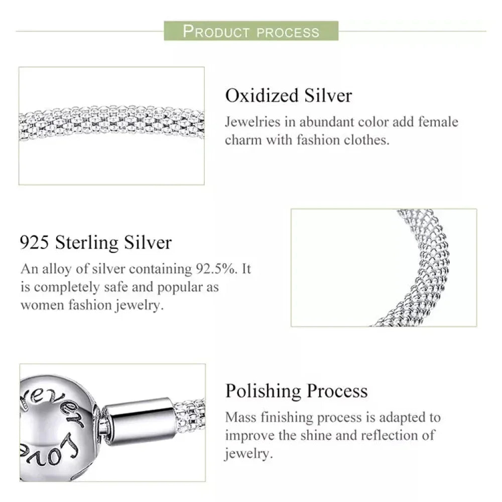 Bracelet de charme en mailles d'argent sterling – Perle « Amour éternel »