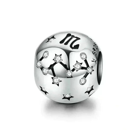 Vintage 925 Sterling Silver Twelve Constellations Star Sign Zodiac Beads Charms For Diy Bracelet Necklace