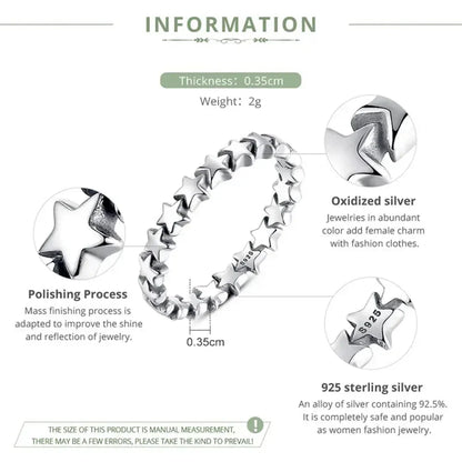 Bague en argent sterling 925 avec étoiles et cœurs