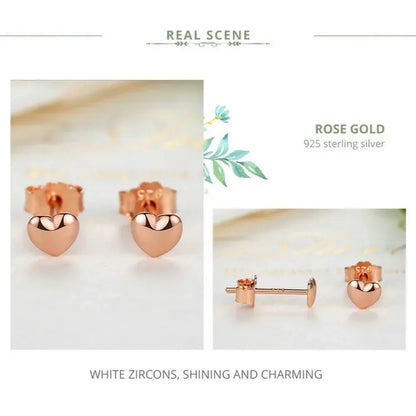 Boucles d'oreilles clous petites cœurs unies en argent sterling 925 | Bijoux fins minimalistes