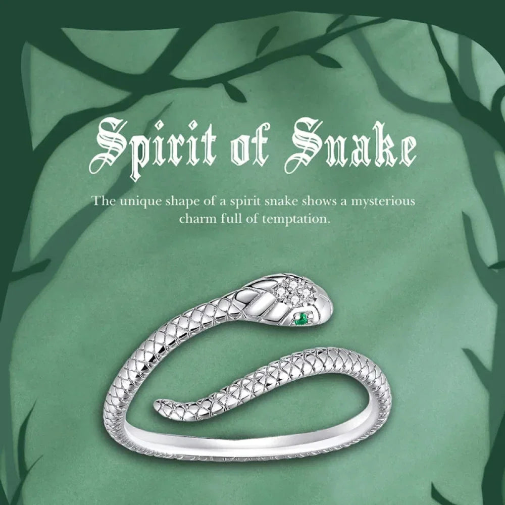 Bague Serpent Réglable en Argent Sterling 925 avec Zircon Vert - Bijou Fantaisie Disponible en 4 Couleurs