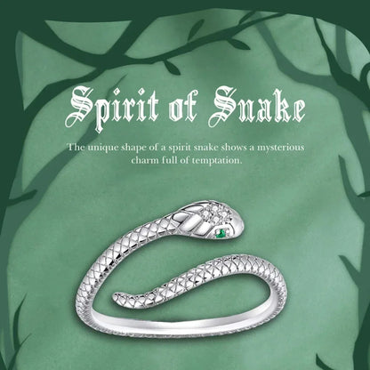 Bague Serpent Réglable en Argent Sterling 925 avec Zircon Vert - Bijou Fantaisie Disponible en 4 Couleurs