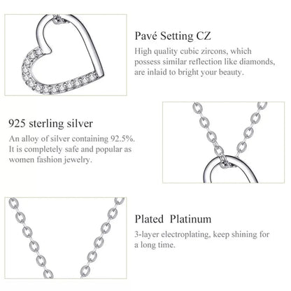 Genuine 925 Sterling Silver The Shape Of Love Chain Necklace For Women - Fine Jewelry 18.11'' Collar