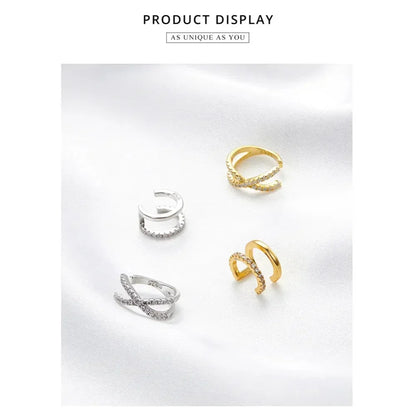 Manchette d'oreille en argent sterling 925 - Boucles d'oreilles clip élégantes couleur or pour femmes