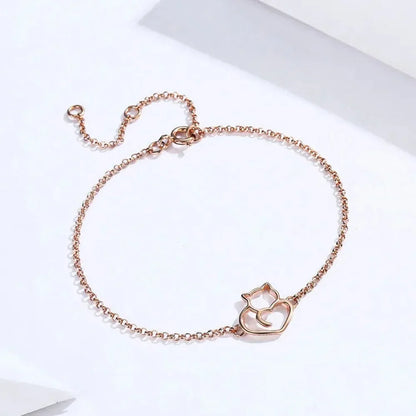 Bracelet Chaîne Cœur Chat en Argent Sterling 925