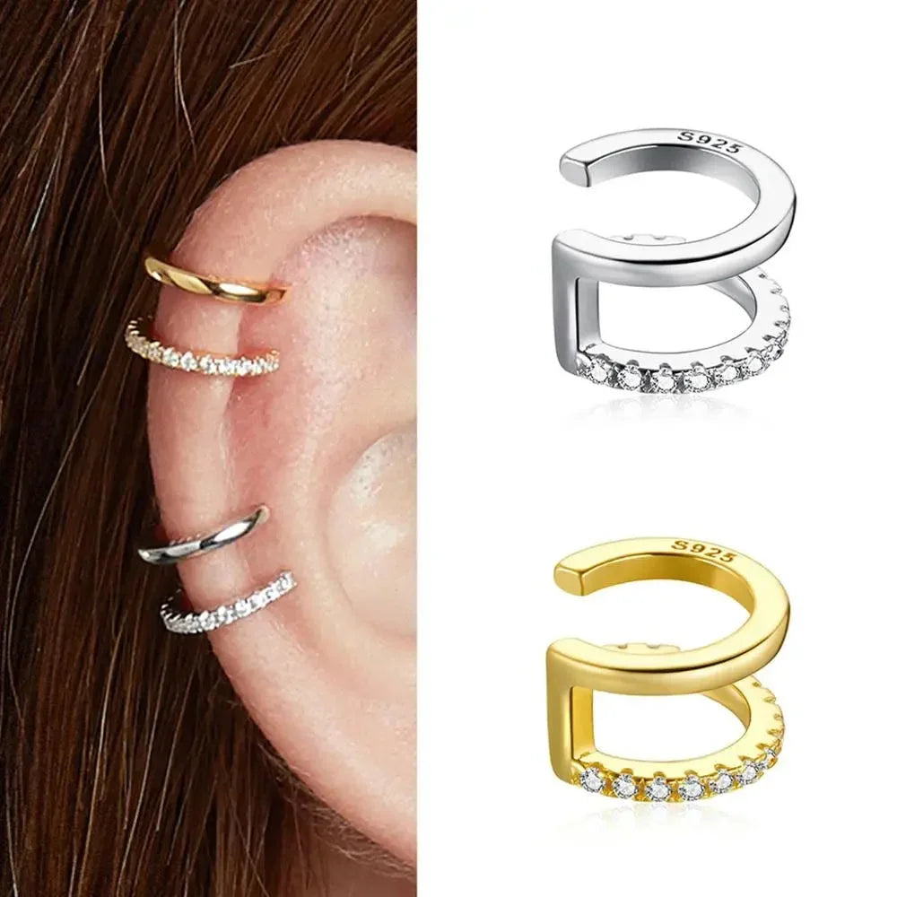 Manchette d'oreille en argent sterling 925 - Boucles d'oreilles clip élégantes couleur or pour femmes