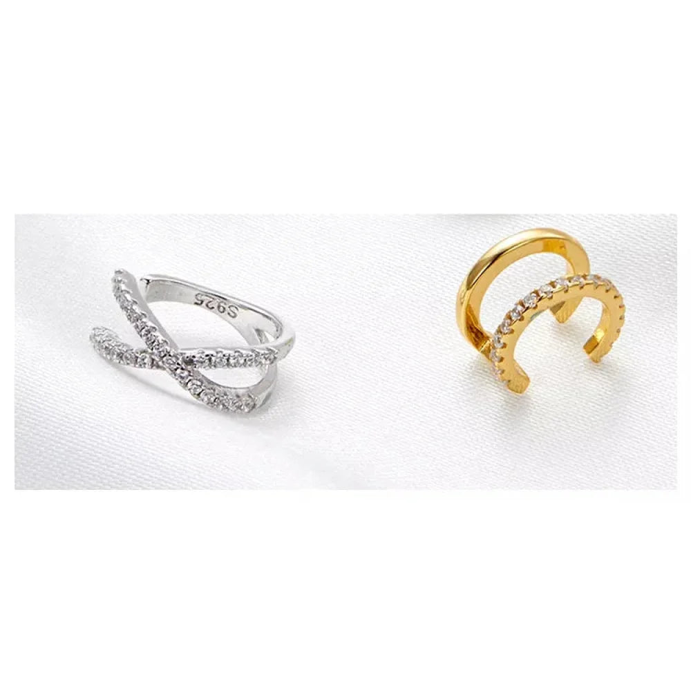 Manchette d'oreille en argent sterling 925 - Boucles d'oreilles clip élégantes couleur or pour femmes