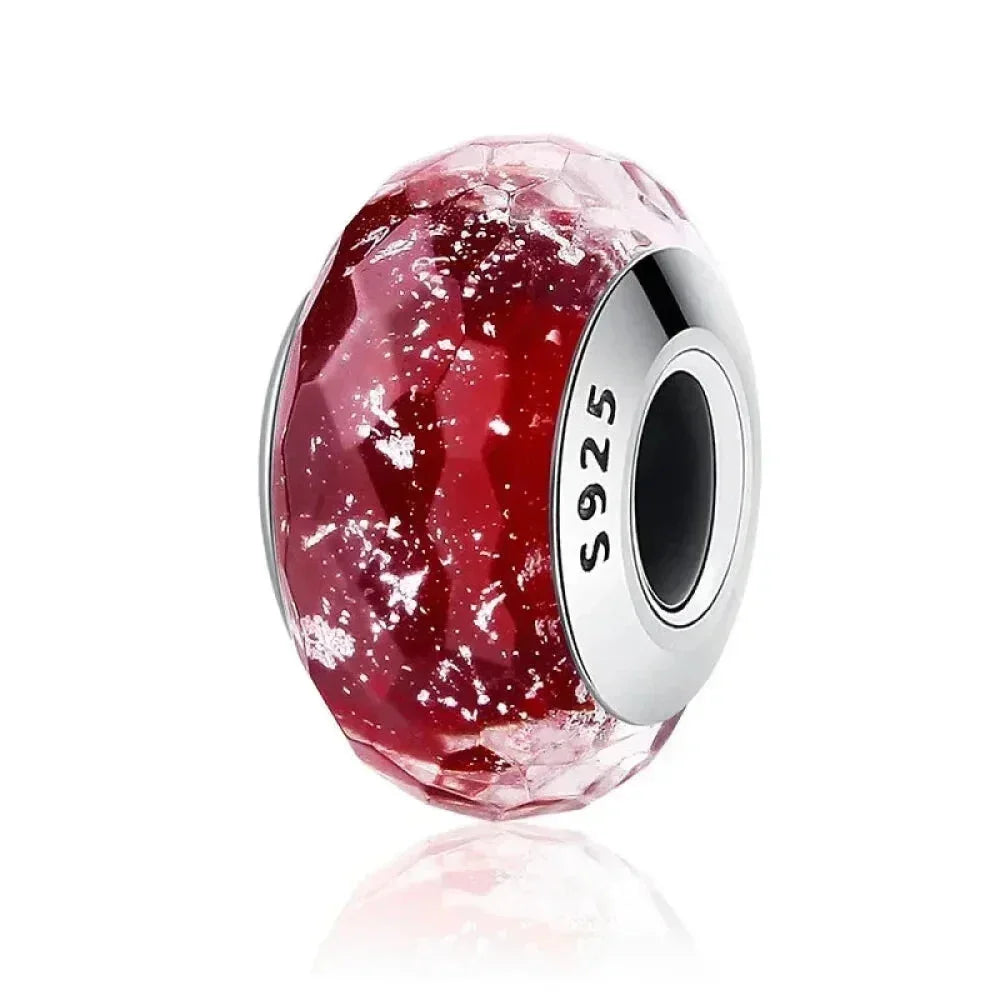 925 Sterling Silver Pink Flower Murano Glass Beads - Diy Bracelet Charms For A Festive Touch (Scz001)