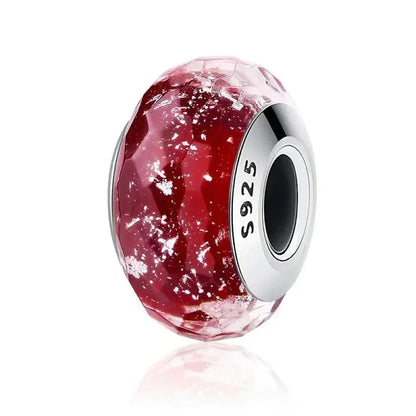925 Sterling Silver Pink Flower Murano Glass Beads - Diy Bracelet Charms For A Festive Touch (Scz001)