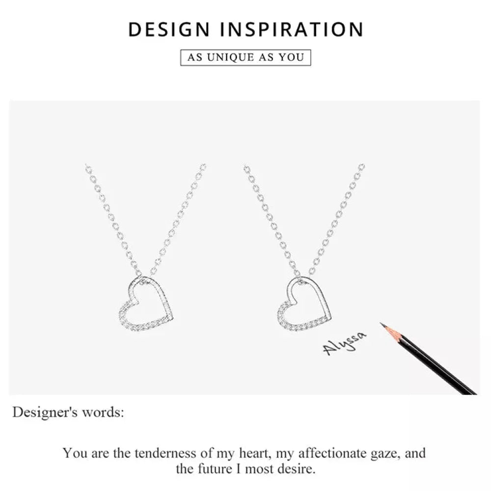 Genuine 925 Sterling Silver The Shape Of Love Chain Necklace For Women - Fine Jewelry 18.11'' Collar