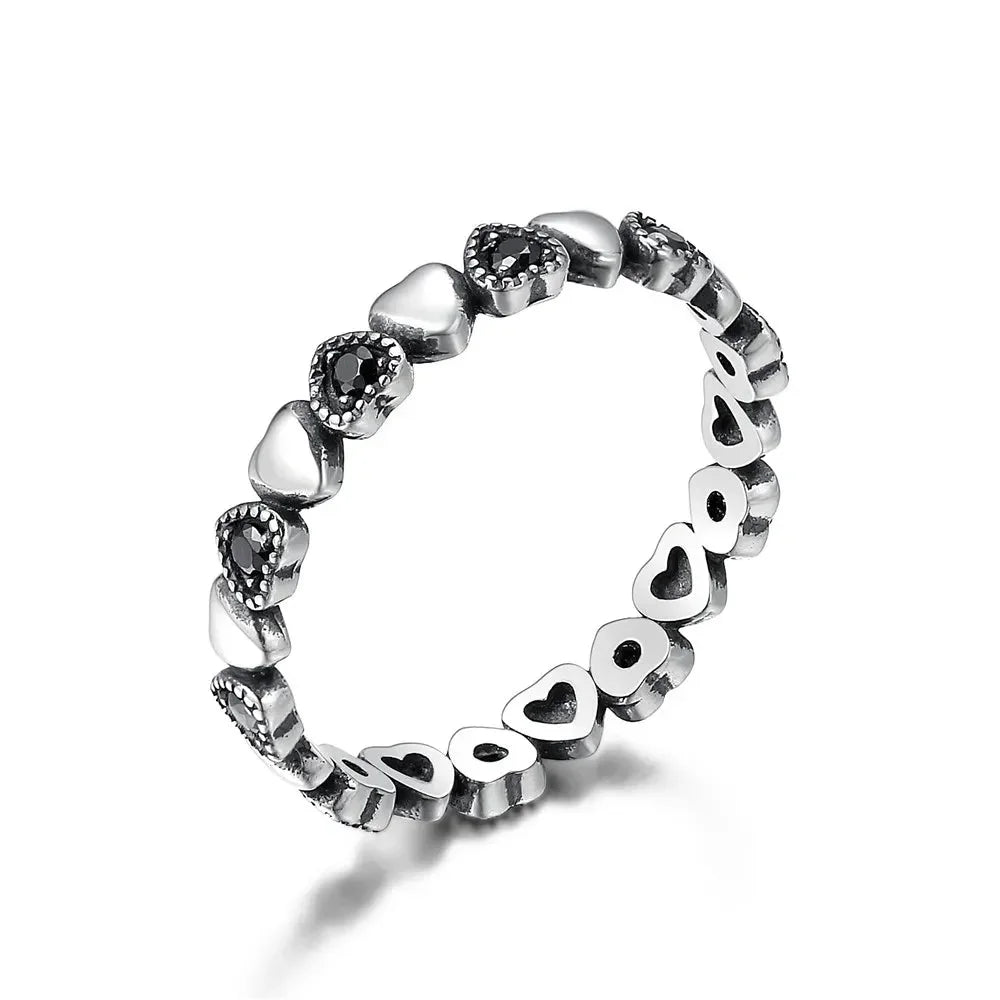 Bague en argent sterling 925 avec étoiles et cœurs