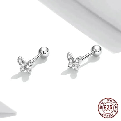 Boucles d'oreilles clous étoiles et papillons en argent sterling 925 - Bijoux délicats et raffinés