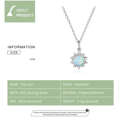 Collier avec pendentif soleil en opale blanche et argent sterling 925 - Chaîne Apollo pour femme
