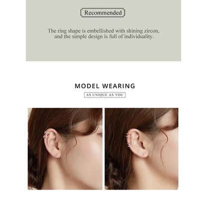 Manchette d'oreille en argent sterling 925 - Boucles d'oreilles clip élégantes couleur or pour femmes