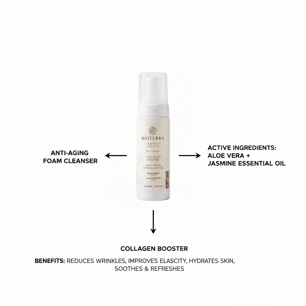 Bioterra Nettoyant Moussant Anti-Âge Booster de Collagène Bio 150 ml