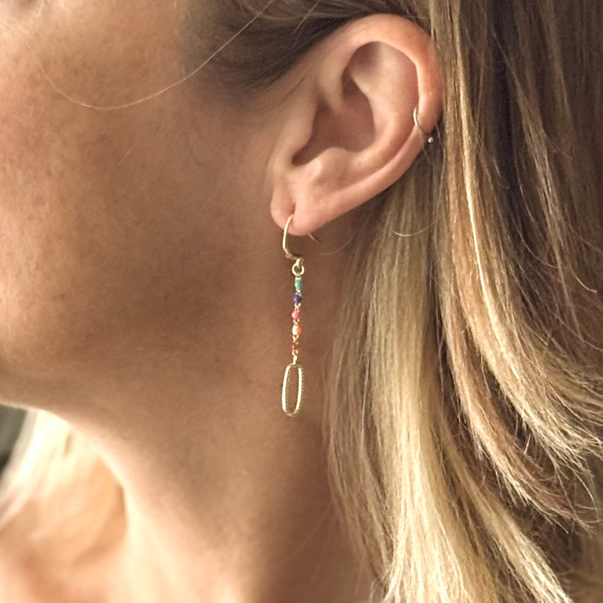 Long Chainlink Earrings with Enamel