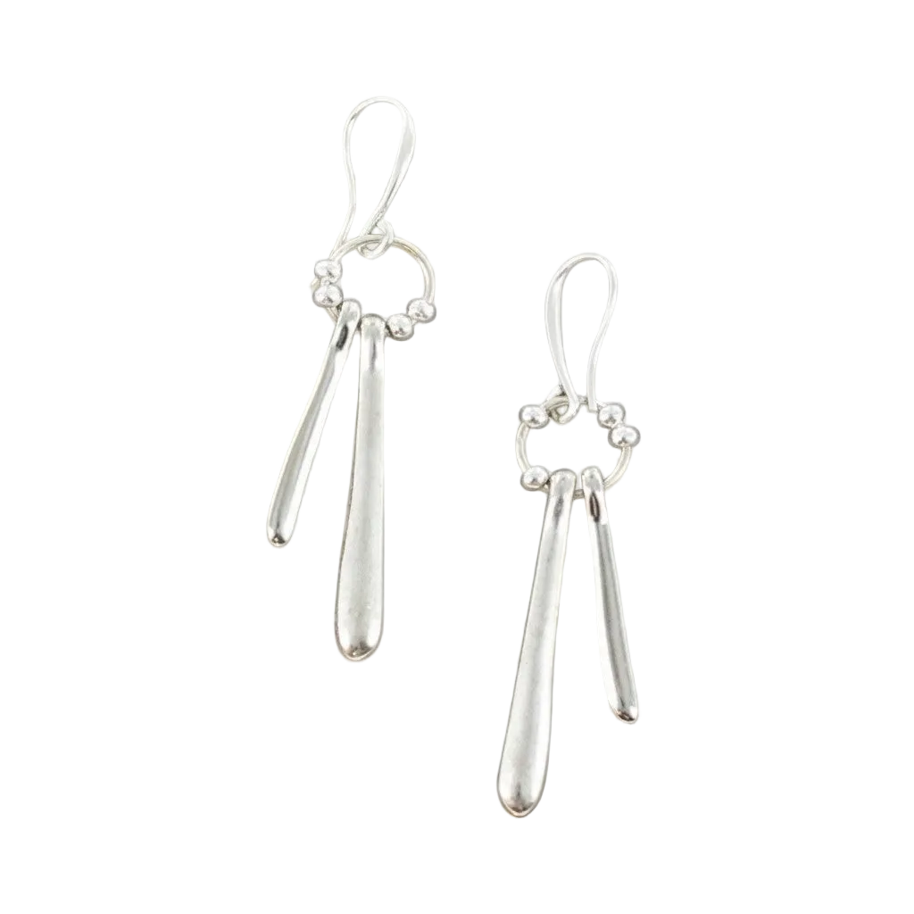 Double Drop Earrings In Silver Plate
