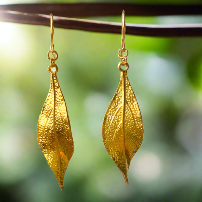 Textured Leaf Earrings- Gold Plate