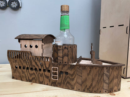 Wooden Ship-Shaped Wine Bottle Holder