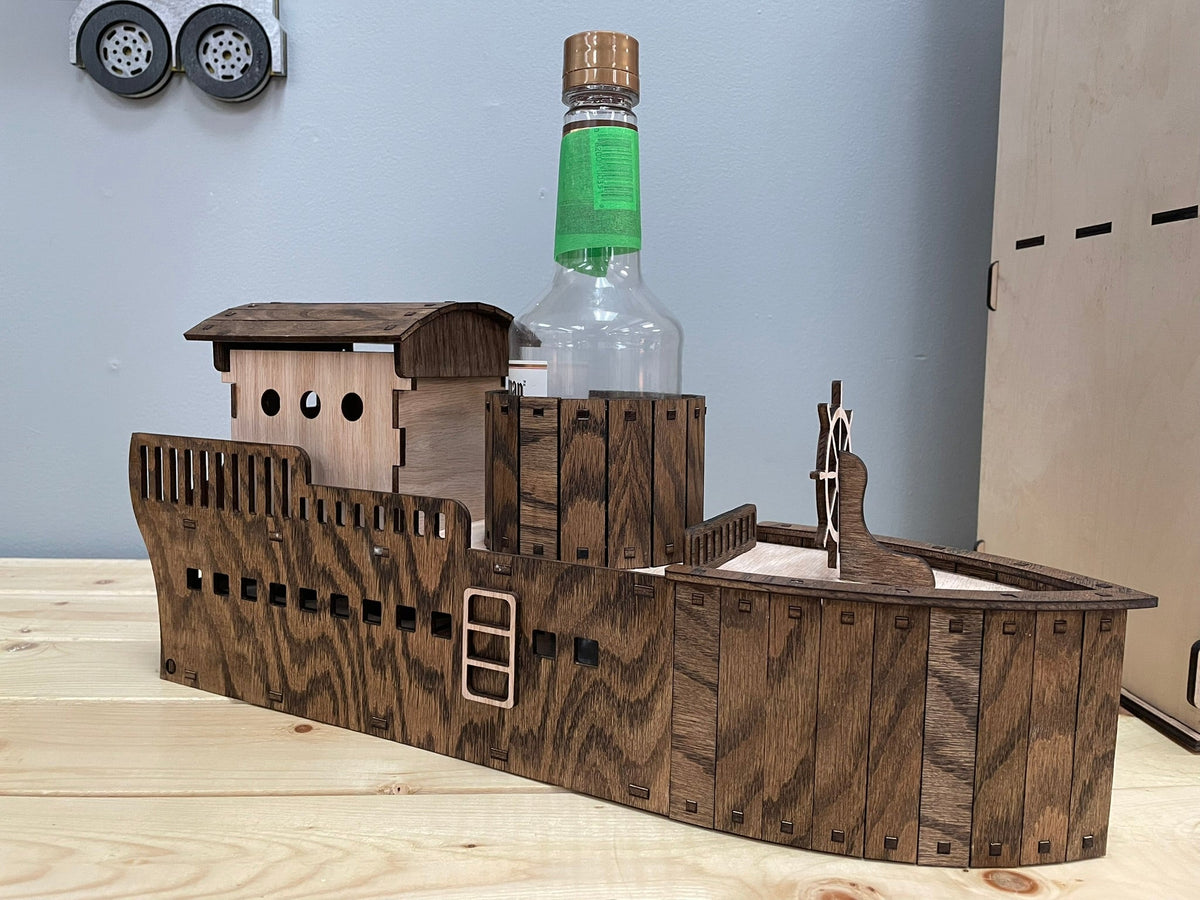 Wooden Ship-Shaped Wine Bottle Holder