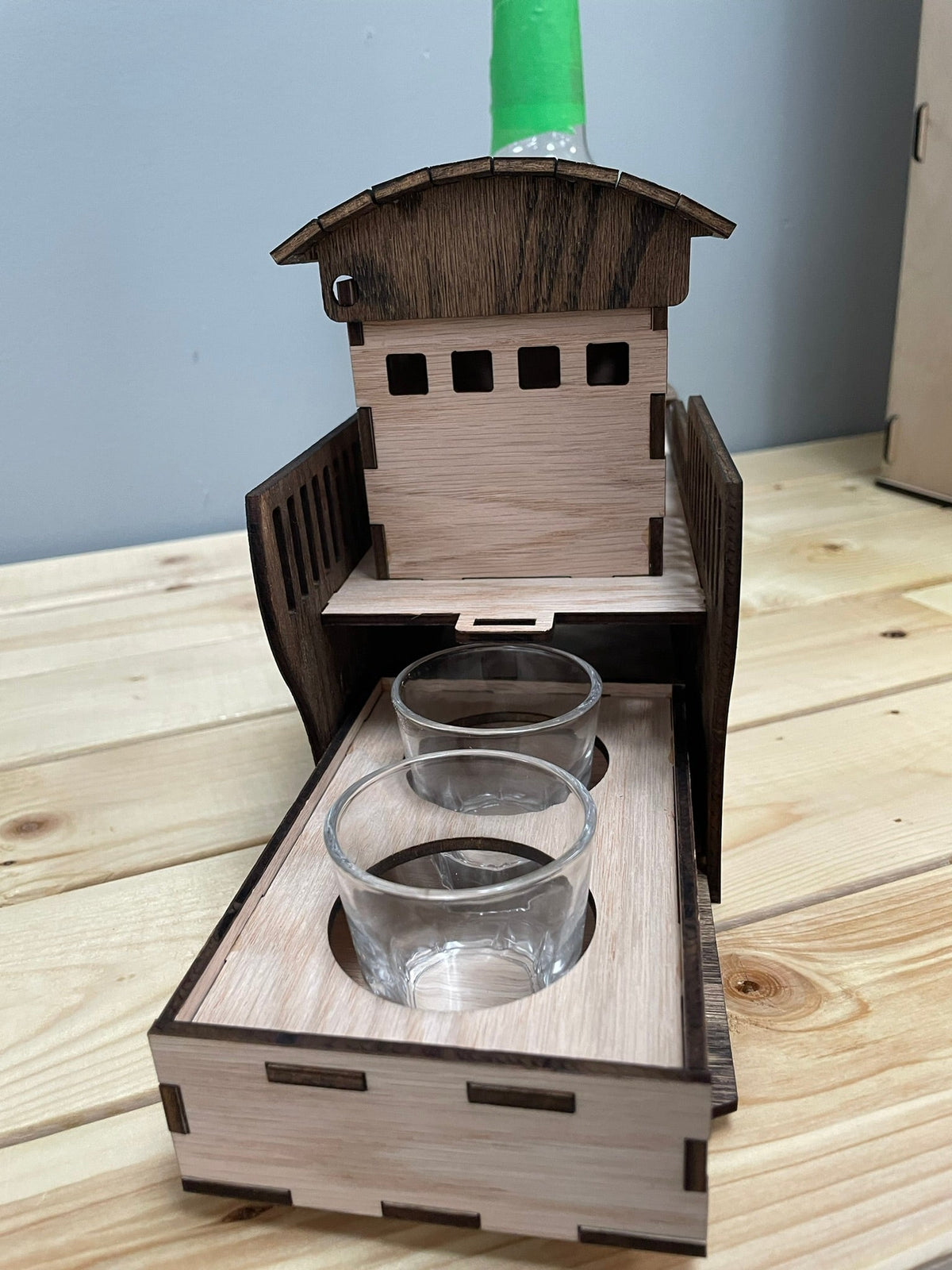 Wooden Ship-Shaped Wine Bottle Holder