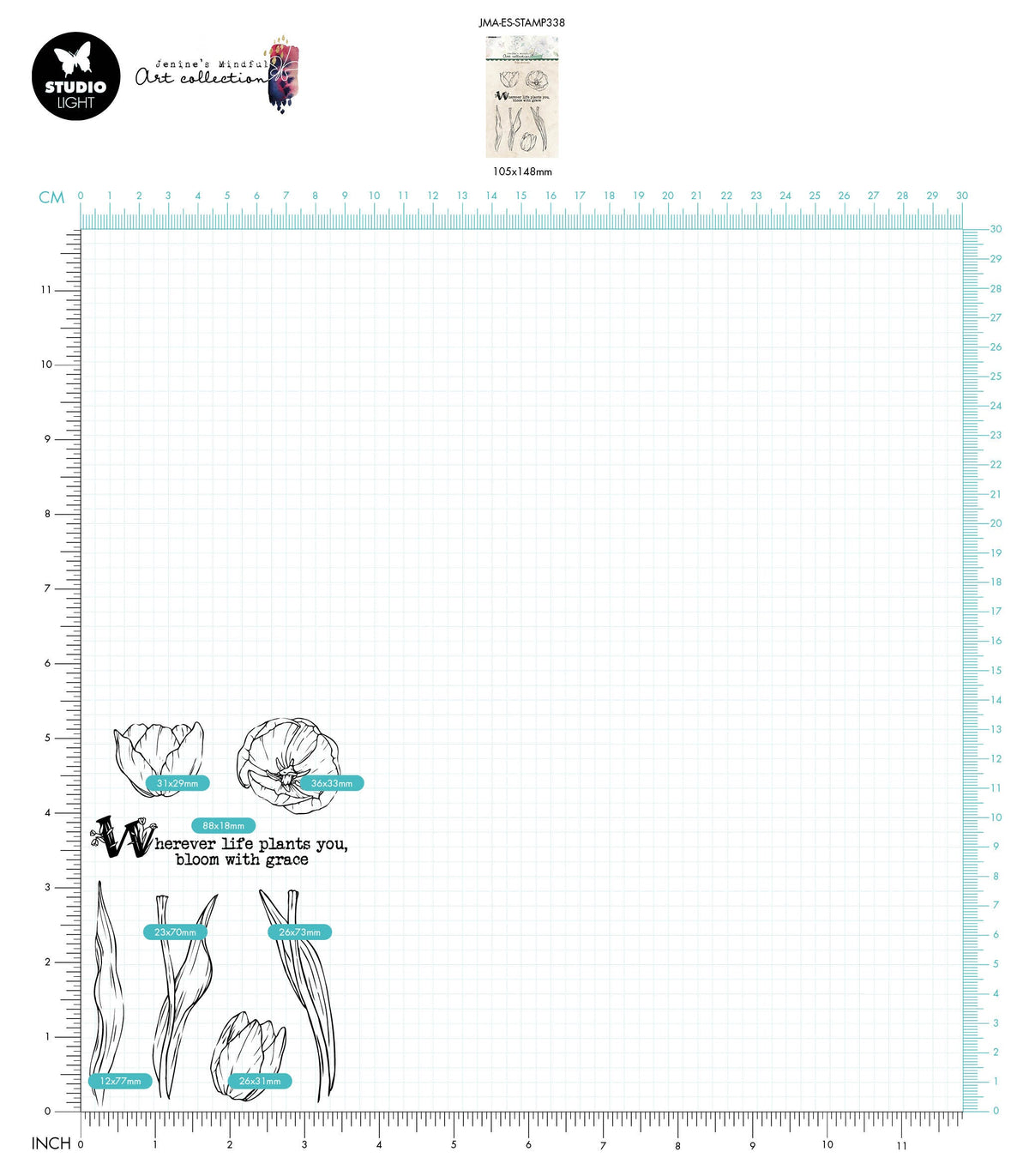 JMA Tampon transparent Éléments Tulipe Essentiels 148x105x3mm 7 pièces nr.338