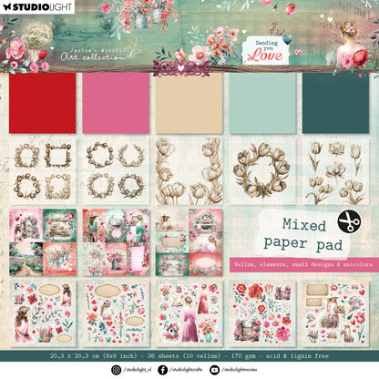 Bloc de papiers assortis JMA Vellum, Unicolor & Elements T'envoyer de l'amour 36 feuilles