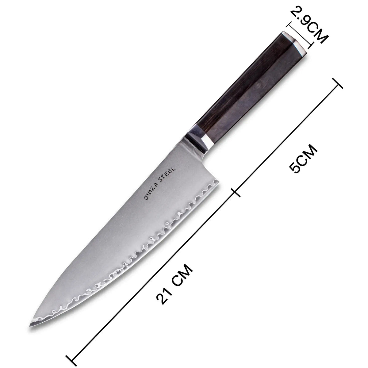 PORTIA 20 | Couteau de chef 20 cm Acier Damas VG10 / Manche en bois d'ébène