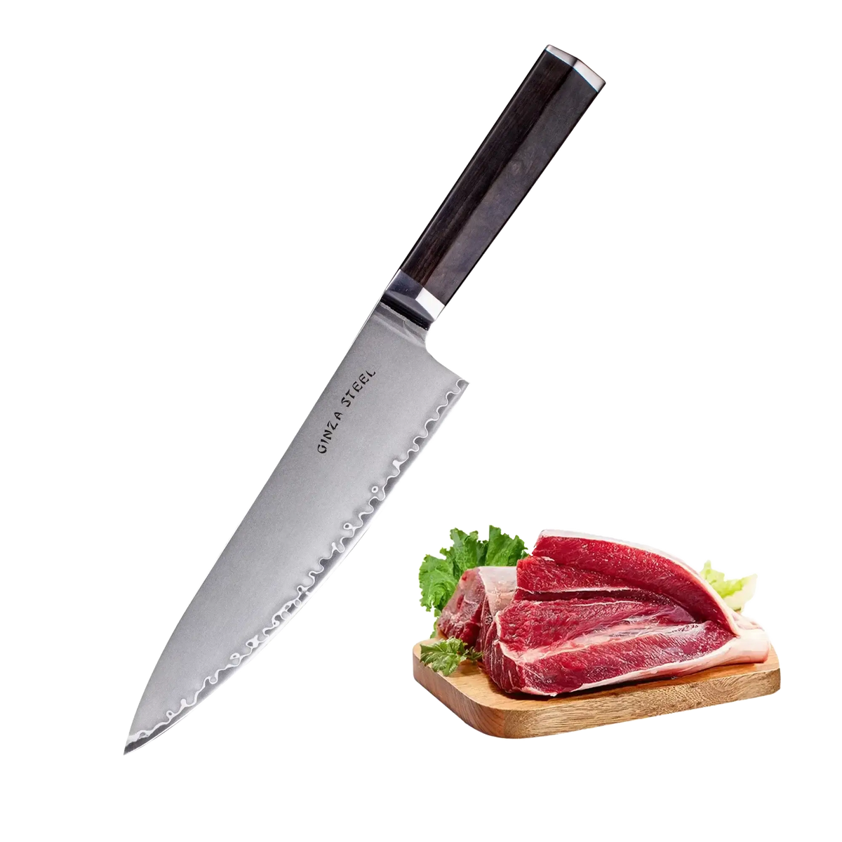 PORTIA 20 | Couteau de chef 20 cm Acier Damas VG10 / Manche en bois d'ébène
