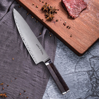 PORTIA 20 | Couteau de chef 20 cm Acier Damas VG10 / Manche en bois d'ébène