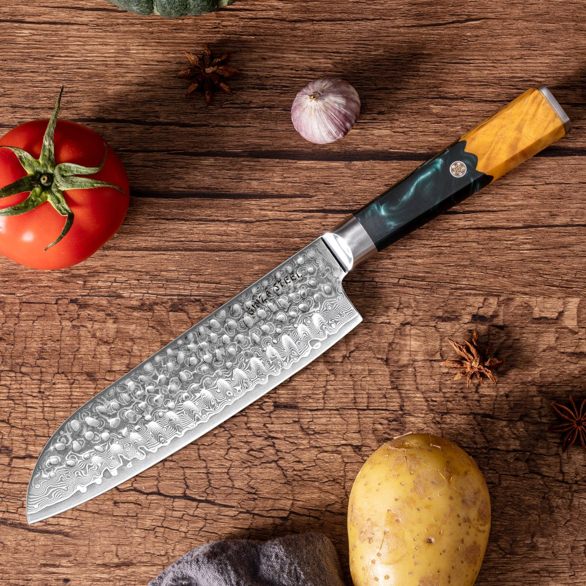 Kaze Katana Santoku Knife 7″ | Damascus Steel by Ginza Steel