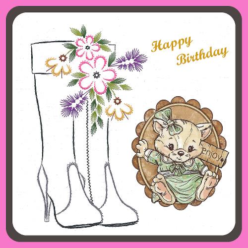 KC Patron de broderie - Bottes hautes et bouquet de fleurs