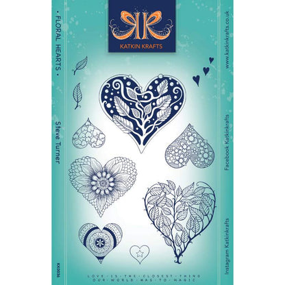 Katkin Krafts Cœurs Floraux 6 po x 8 po Ensemble de Tampons Transparents