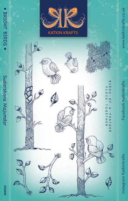 Katkin Krafts Bright Birds, lot de tampons transparents 6 po x 8 po